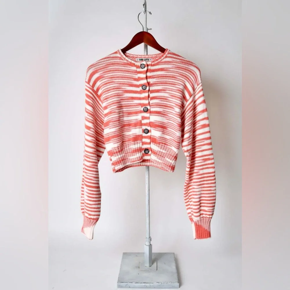 Ciao Lucia Coral and White Striped Cropped Cardigan - Picture 2 of 12